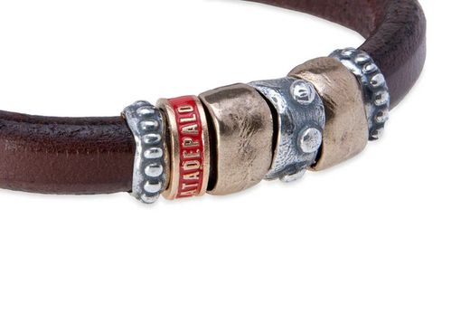 MB217X Pulsera Plata de Palo unisex de cuero, plata de ley y bronce colección Jesorin decorada con cenefas circulares