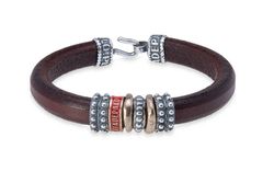 MB218X Pulsera Plata de Palo elaborada en cuero marrón y cierre de gancho de seguridad , plata 925 y bronce modelo Sylen