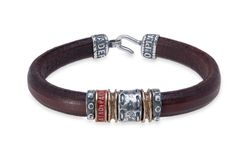 MB220X Pulsera PLATA DE PALO unisex de cuero de alta calidad, plata 925 y bronce colección Melian