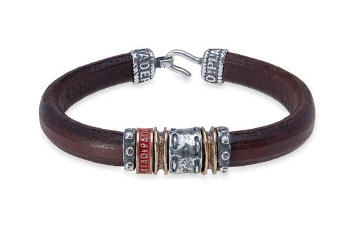 MB220X Pulsera PLATA DE PALO unisex de cuero de alta calidad, plata 925 y bronce colección Melian