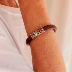 MB220X Pulsera PLATA DE PALO unisex de cuero de alta calidad, plata 925 y bronce colección Melian