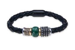 MB221X Pulsera PLATA DE PALO de cuero con resina verde con un diseño duradero