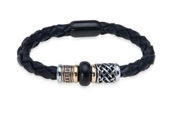 MB222X Pulsera PLATA DE PALO de cuero con resina negra y cierre magnético de acero inoxidable color negro