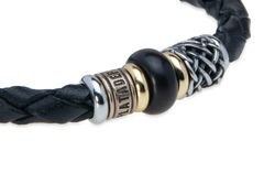 MB222X Pulsera PLATA DE PALO de cuero con resina negra y cierre magnético de acero inoxidable color negro