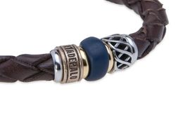 MB225X Pulsera PLATA DE PALO de cuero trenzado con resina azul, bronce y acero inoxidable