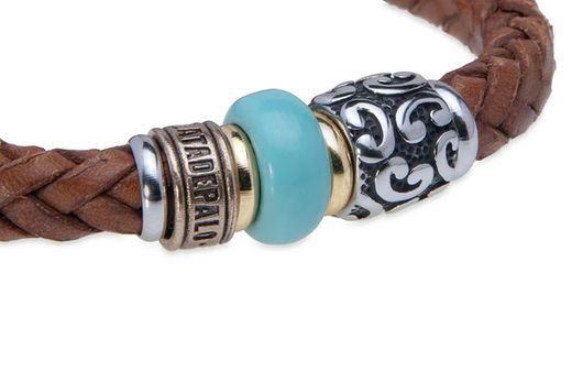 MB226X Pulsera Plata de Palo de cuero trenzado con resina azul elegante y moderna