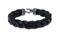 MB231X Pulsera Plata de Palo unisex de cuero negro trenzado discreta y elegante