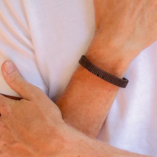 MB233X Pulsera unisex Plata de Palo de cuero marrón colección Lara cierre de mosquetón