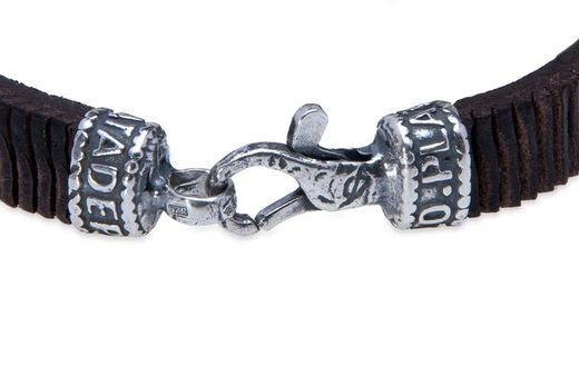 MB233X Pulsera unisex Plata de Palo de cuero marrón colección Lara cierre de mosquetón