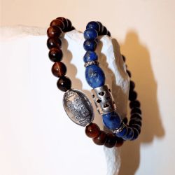 MB248X Pulsera PLATA DE PALO de Hombre Bolas colección Indigo piedras lapislázuli