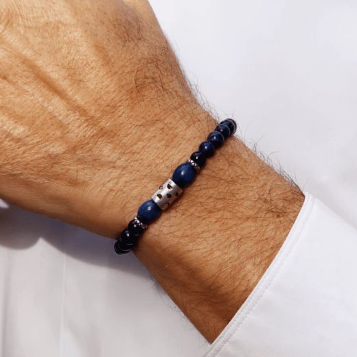 MB248X Pulsera PLATA DE PALO de Hombre Bolas colección Indigo piedras lapislázuli