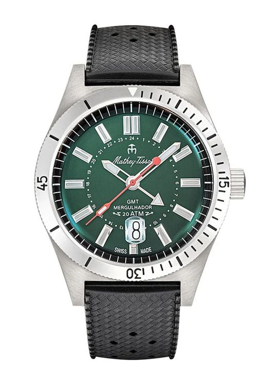 Mergulhador GMT MRGAV Reloj Mathey Tissot Swiss Made de hombre esfera verde muy elegante calendario acero inoxidable 316L cristal acabado zafiro acuático a 200m (20ATM)