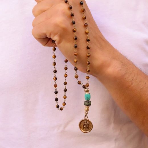 MN012X Collar rosario Plata de Palo modelo Arun para hombre