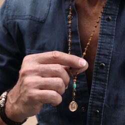 MN012X Collar rosario Plata de Palo modelo Arun para hombre