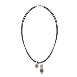 MN022X Collar Calderon Plata de Palo de hombre artesanal de cuero, plata de ley y bronce