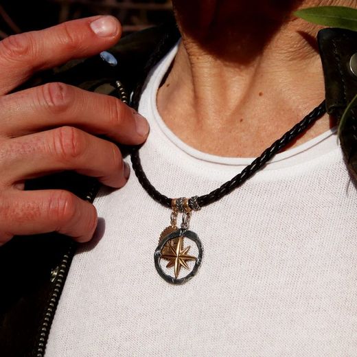 MN023X Collar Plata de Palo cuero en plata 925 y bronce