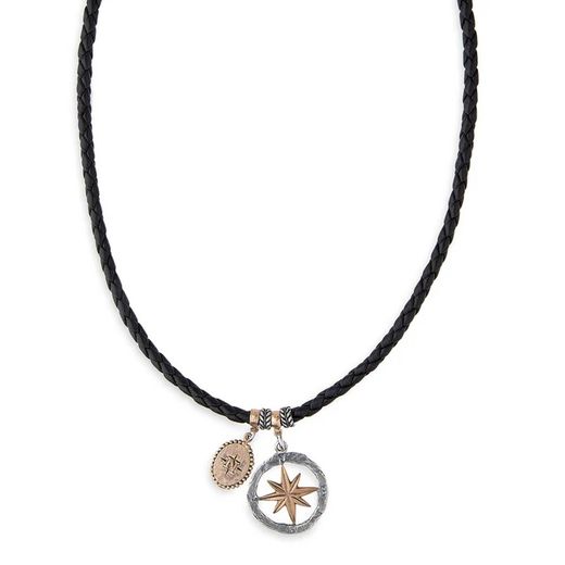 MN023X Collar Plata de Palo cuero en plata 925 y bronce