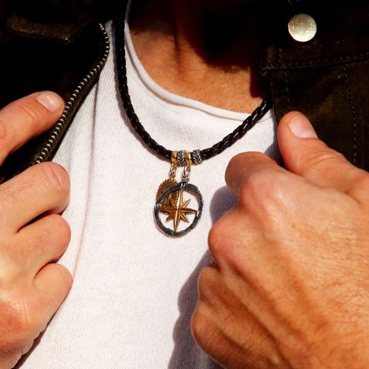 MN023X Collar Plata de Palo cuero en plata 925 y bronce