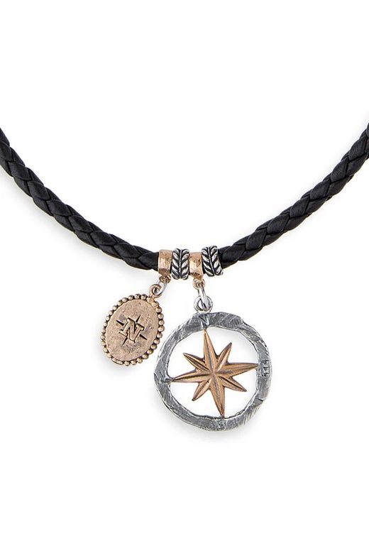 MN023X Collar Plata de Palo cuero en plata 925 y bronce