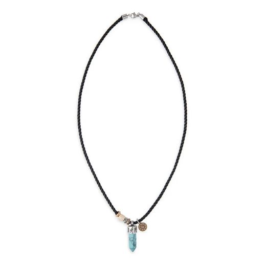 MN024X Collar Carracedo PLATA DE PALO de hombre cuero trenzado y turquesa