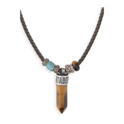 MN025X Collar Obolski PLATA DE PALO hombre artesanal hecho a mano de cuero, plata y bronce