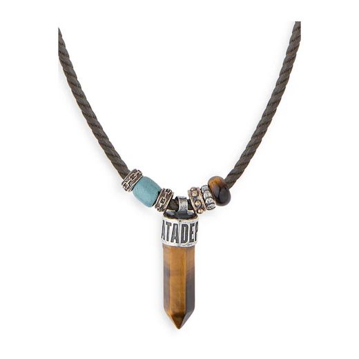 MN025X Collar Obolski PLATA DE PALO hombre artesanal hecho a mano de cuero, plata y bronce