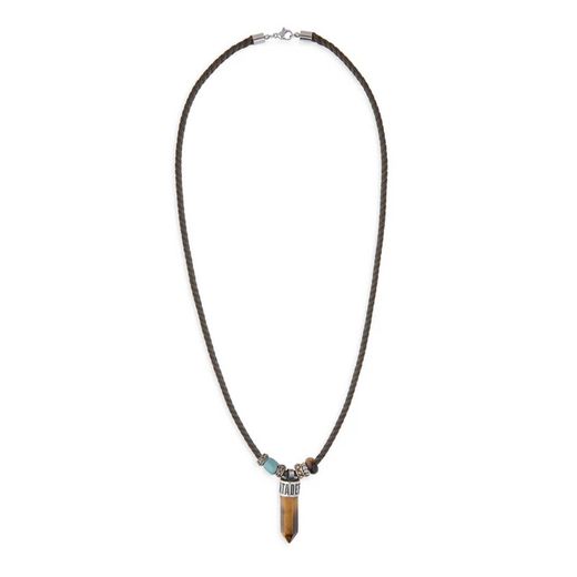 MN025X Collar Obolski PLATA DE PALO hombre artesanal hecho a mano de cuero, plata y bronce