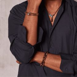 MN025X Collar Obolski PLATA DE PALO hombre artesanal hecho a mano de cuero, plata y bronce