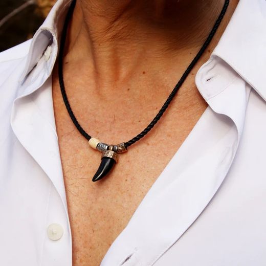 MN026X Colgante Casas PLATA DE PALO de hombre cuero trenzado genuino, plata resina y bronce