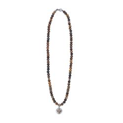 MN033X Collar PLATA DE PALO de hombre Duna brújula de Ojo de Tigre, Bronce y Plata 925