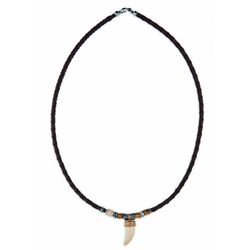 MN7 Colgante hombre PLATA DE PALO colmillo, plata, cuero y bronce