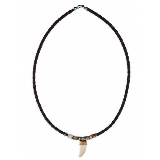 MN7 Colgante hombre PLATA DE PALO colmillo, plata, cuero y bronce