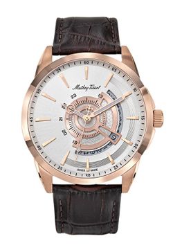 Reloj Mathey Tissot Swiss Made de hombre referencia Mondo H711PS caja acero inoxidable 316L con tratamiento IP oro, correa de piel, calendario, acuático 5ATM