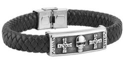 Pulsera hombre modelo Mont Blanc Ref DT3097.02 pulsera de cuero con una calavera central y dos cruces en cada lado en acero inoxidable 316L