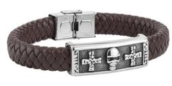 Pulsera hombre modelo Mont Blanc Ref DT3097.02 pulsera de cuero con una calavera central y dos cruces en cada lado en acero inoxidable 316L