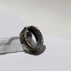 MR029X Anillo Plata de Palo hombre colección Rakka de plata con hilos de bronce