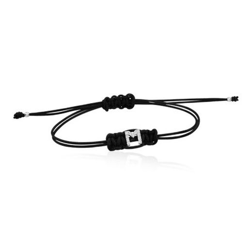 N/D Pulsera mujer hecha de macramé con luna de oro blanco realizada a mano y pave de diamantes cierre ajustable, elegante y vanguardista