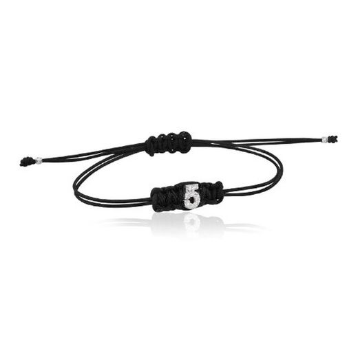 N/D Pulsera para mujer de macramé con motivo de un círculo en oro blanco de 1ª ley hecho a mano con diamantes engastados en pave