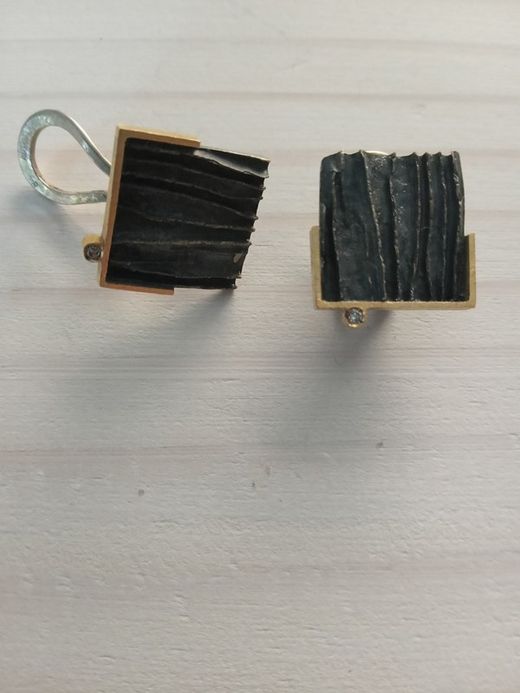 O-ARR-3461 Pendientes para mujer de plata oxidada, oro y diamantes