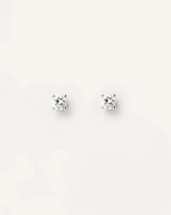 Pendientes unisex tipo botón oro blanco de 1ª ley con circonitas