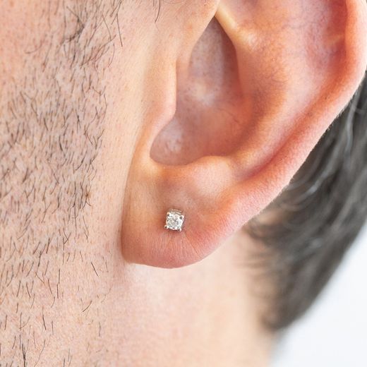 Pendientes unisex tipo botón oro blanco de 1ª ley con circonitas