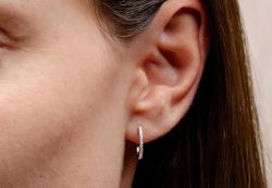 PE-302 Pendientes oro blanco 18K de mujer criollas con diamantes talla brillantes