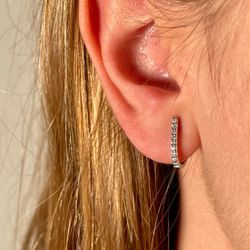 PE-302 Pendientes oro blanco 18K de mujer criollas con diamantes talla brillantes