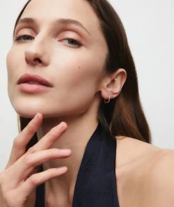 PE-A507 Pendientes mujer en oro 18K acabado en brillo de aros con circonitas diámetro interior 20 mm