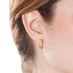 PE-A508 Pendientes mujer en oro 18K de aros con circonitas transparentes acabado en brillo diámetro interior 15 mm