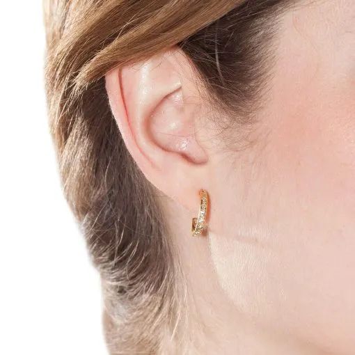 PE-A508 Pendientes mujer en oro 18K de aros con circonitas transparentes acabado en brillo diámetro interior 15 mm