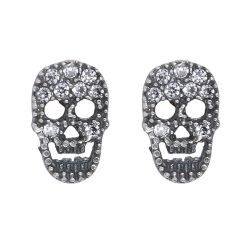 SE008X Pendientes Plata de Palo Calavera unisex Ronin de plata y circonitas blancas