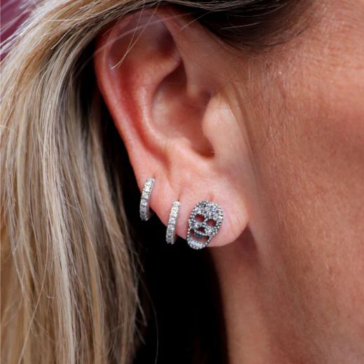 SE008X Pendientes Plata de Palo Calavera unisex Ronin de plata y circonitas blancas