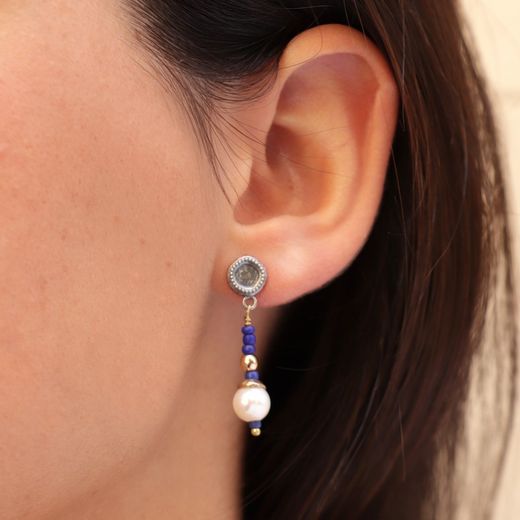 Pendientes Plata de Palo mujer de bolas azules con perla Referencia WE186A reviviendo la energía y la calidez del verano