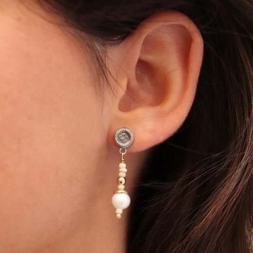 Pendientes Plata de Palo mujer de bolas beige con perla Referencia:WE186B modelo que destacan y con personalidad